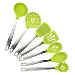 Kitchen tools Safety and environmental protection cooking spoon shovel set Stainless steel handle silicone kitchenware set 7