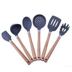 Kitchen Silicone Kitchenware Set of 6 High Temperature Wood Handle Silicone Nonstick Cookware Spoon Shovel Suitable for baking