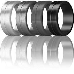 ThunderFit Mens Silicone Rings 7 Rings / 4 Rings / 1 Ring - Brushed Top Beveled Edges Rubber Wedding Bands 6.35mm Wide - 2mm Thick