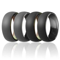 ROQ Silicone Wedding Ring for Men - 3 Packs/4 Packs & Singles - Duo Collection Silicone Rubber Wedding Bands - Classic Styles