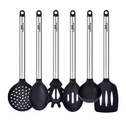 Ga. HOMEFAVOR 6 Packs Stainless Steel & Silicone Cooking Utensil Set, Basic Kitchenware Set Cooking Utensils Tool Heat Resistant Professional Non-Stick Kitchen Tool Cookware Set BPA free In Black