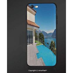 Customized iPhone 6 Case | iPhone 6S Case | Shockproof,Lightweight,Scratch Resistant,House Decor,View from The Terrace of a House with Pool Mountains Scenic Architecture,