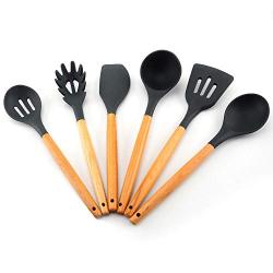 Silicone Kitchenware Set, 8 Pieces of Cooking Utensils With Wooden Handle - Non-Stick Kitchen Tool Slotted Spoon, Spoon, Scraper, Spaghetti Server, 8-piece set