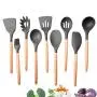 9 Pcs/Set Silicone Cooking Utensils Kitchen Utensils Set Wooden Handle Cooking Tools Silicone Kitchenware Set