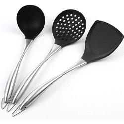 Aich Silicone Kitchenware Non-Stick Shovel Spoon Set Silicone Shovel Colander Spatula Shovel Non-Stick Pot High Temperature Kitchen Set Silicone [4 Piece Set]