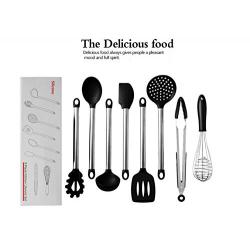 Wpcwl Silicone kitchenware kitchen tools stainless steel tube handle eight sets of high temperature silicone kitchenware (Size : 8-piece set)
