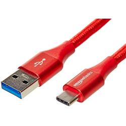 AmazonBasics Double Braided Nylon USB Type-C to Type-A 3.1 Gen 2 Charger Cable | 3 feet, Red