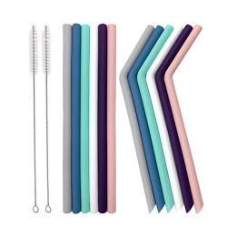 Senneny Set of 12 Silicone Drinking Straws for 30oz and 20oz Tumblers Yeti/Rtic- Reusable Silicone Straws BPA Free Extra Long with Cleaning Brushes- 6 Straight + 6 Bent (8mm diameter)