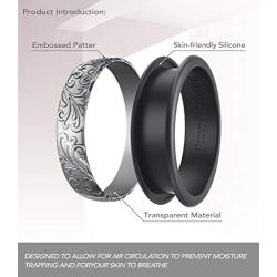 Ikonfitness Silicone Wedding Ring, Two Piece Rubber Wedding Ring with Unique 3D Sculptured Flower Pattern, 6.5 mm Wide 2 Pack in Metal Box