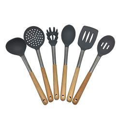 Wooden Handle Silicone Kitchenware 6 Piece Set, Non-stick Special Shovel Spoon, Kitchen Supplies