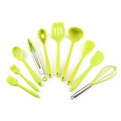 Silicone kitchenware, 10 pieces of silicone kitchen gadgets, non-stick pan and scratch resistant high temperature suit, kitchen household cooking shovel set, green