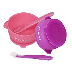 2 Pack Baby Bowls, Silicone Stay up Food Bowl for Kids and Toddlers with Improved Super Suction Base … (Pink & Purple)