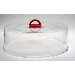 Microwaveable Tall Glass Plate Cover with Red Easy-Grip Silicone Handle by Catamount Glassware