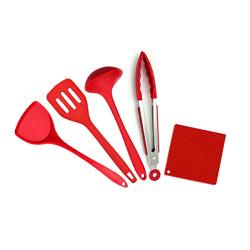 5 Sets of Shovel Spoon Silicone Kitchenware Nonstick Cookware Set Cooking Shovel Spoon Tool Color,Red