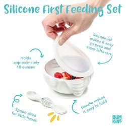 Bumkins Suction Silicone Baby Feeding Set, Bowl, Lid, Spoon, BPA-Free, First Feeding, Baby Led Weaning - Marbled