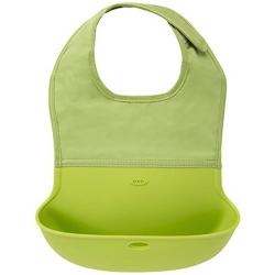 OXO Tot Waterproof Silicone Roll Up Bib with Comfort-Fit Fabric Neck, Green