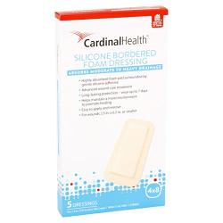 Cardinal Health BFM48R Silicone Bordered Foam Bandage 4-inch x 8-inch (15), 15 Count Case Pack