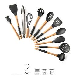 JunbosiKitchenware Comfortable Grip Silicone Slip Handle Kitchen Utensils High Temperature Non-Stick Silicone Kitchenware Set 11 Sets