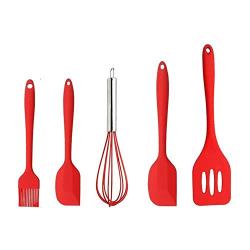 Silicone Kitchenware, Kitchen Integrated Silicone Scraper Shovel Brush Silicone 5 Piece Set for Baking Barbecue, 5 piece set