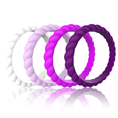 Zollen 12 Packs Silicone Wedding Rings for Women, Thin Braided Rubber Wedding Bands Stackable Ring, Hypoallergenic Silicone