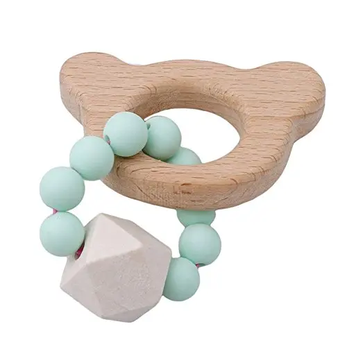 Timall Wooden Teether Toys Teething Nursing Teether Chew Toy BPA Free Silicone Feather Beads Baby Teether Toys