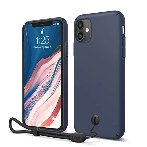 elago iPhone 11 Slim Fit Strap Case 6.1" |Jean Indigo| - Slim, Light, Simple Design, Matte Coating, Anti-Slip, Raised Lip, Attachable Strap and Button, Fit Tested [Made in Korea]