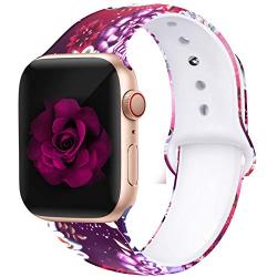 Kaome Floral Bands Compatible with Apple Watch 38mm 40mm 42mm 44mm, Soft Silicone Fadeless Pattern Printed Replacement Strap Bands for Women, Compatible with iWatch Series 5/4/3/2/1, S/M M/L