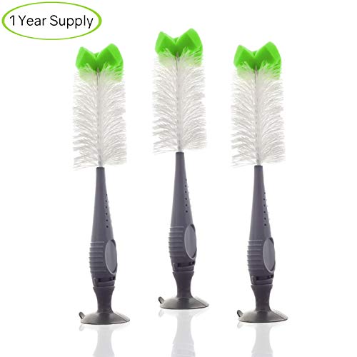 Bottle Brush With Soft Bristles - 3 PACK - 3 Premium Value Bottle Brushes - Sports/Beer/Water/Glass Bottle Brush - Includes Nipple Brush Feature