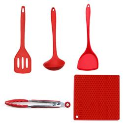 5 Sets of Shovel Spoon Silicone Kitchenware Nonstick Cookware Set Cooking Shovel Spoon Tool Color,Red