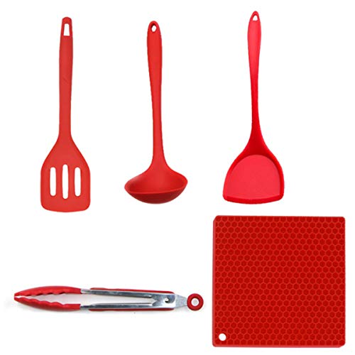 5 Sets of Shovel Spoon Silicone Kitchenware Nonstick Cookware Set Cooking Shovel Spoon Tool Color,Red