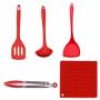 5 Sets of Shovel Spoon Silicone Kitchenware Nonstick Cookware Set Cooking Shovel Spoon Tool Color,Red
