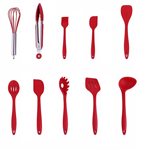tianxiangjiaju 10 Pcs Silicone Kitchenware Set Kitchenware Set Kitchen Cooking Tools Red