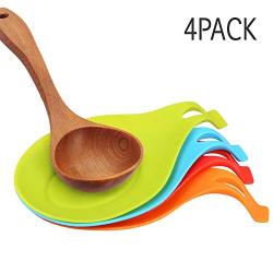 Eutuxia Silicone Spoon Rest Set, Multipurpose Kitchen Utensil. Spatula & Ladle Holder with Hanging Hole for Convenient Storage. Colorful, Heat Resistant, BPA Free, Non-Toxic & Dishwasher Safe. [4 PK]