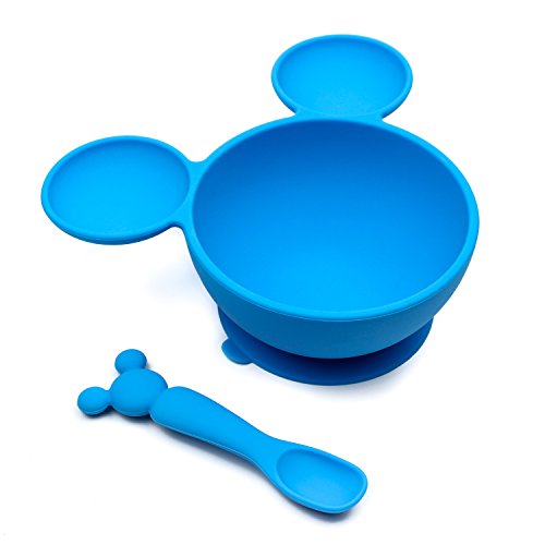 Bumkins Disney Mickey Mouse Suction Silicone Baby Feeding Set, Bowl, Lid, Spoon, BPA-Free, First Feeding, Baby Led Weaning