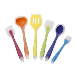 Silicone Cooking Utensil Set 6PCS Rainbow Semi-transparent Kitchenware Spatula Scraper Oil Sweep Salad Spoon Non-Stick Heat Resistant for Cooking Baking