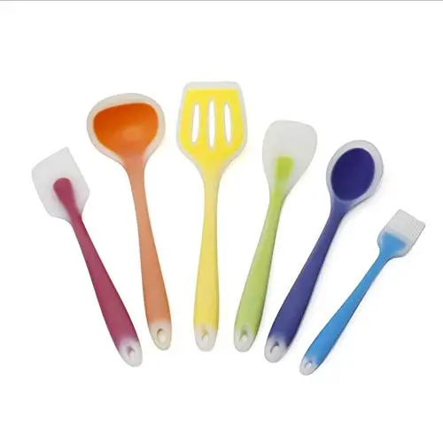 Silicone Cooking Utensil Set 6PCS Rainbow Semi-transparent Kitchenware Spatula Scraper Oil Sweep Salad Spoon Non-Stick Heat Resistant for Cooking Baking