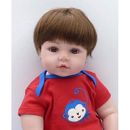 Binxing Toys Lifelike Reborn Dolls with Monkey Clothes Cute Newborn Boy Silicone Weighted Body Realistic Reborn Dolls18 Inch Beautiful Outfits Set Great Birthday Gifts for School Children (70306)