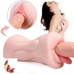 Risareyi Male T-Shirt Silicone Blow-Job Toy,3D Lifelike Oral Massage Cup for Man,Dual Channel Waterproof Toy Underwear