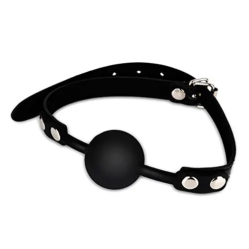 HuntGold Fetish Erotic Silicone Mouth Gag Ball Leather Bondage Restraint Strap Sex Toy Black