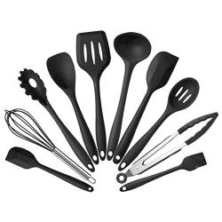 Jiyaru 10 pcs Silicone Kitchen Utensils Heat Resistant Cooking Baking Kitchenware Set Black