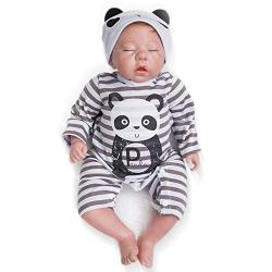 Nicery Reborn Baby Doll Soft Simulation Silicone Vinyl Cloth Body 20inch 50cm Magnetic Mouth Lifelike Vivid Boy Girl Toy for Ages 3+ Black and White Stripes Clothes RD50C501C-OTD