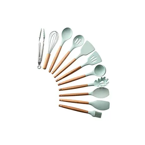 12Pcs Silicone Kitchenware Cooking Utensils Set Heat Resistant Kitchen Non Stick Cooking Utensils Baking Tools With Storage Box,Green 11Pcs