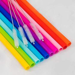 Big Reusable Straws 10Pcs Silicone Straws Extra Long for Yeti/Rtic/Ozark-Drinking Smoothie Straws for 20&30 OZ Tumblers+4 Brushes+1 Red Pouch