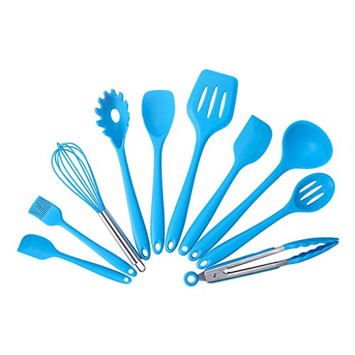 HEMFV Kitchen Utensil Set, 10pcs Cooking Utensils Set Silicone Kitchen Tools Baking BBQ Cooking Kitchenware (Color : Blue)