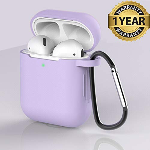 AirPods Case Cover Newest Silicone Skin Cute Full Protective Case Cover with Keychain Compatible with Apple Airpods 2 & 1 Wireless Charging Case, Airpods Accesssories (Pastel Purple)