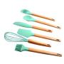 Fullyday Silicone Kitchenware Set of 6, Green Heat Resistant Cooking Utensils Set, Ideal Wooden Handle Household Kitrchen Cookin
