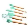 Fullyday Silicone Kitchenware Set of 6, Green Heat Resistant Cooking Utensils Set, Ideal Wooden Handle Household Kitrchen Cookin