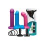 Doc Johnson Vac-U-Lock - Dual Density TRUSKYN Colors Set - 3 Non-Realistic Silicone Dildos, Supreme Harness, VUL Suction Cup, Toy Cleaner, Mood Water-Based Lube - Pegging - Pink, Blue, Purple