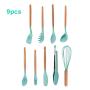 Silicone Cooking Utensils, 9pcs Nonstick Kitchenware with Wooden Handle for Home Restaurant Hotel Mint Green