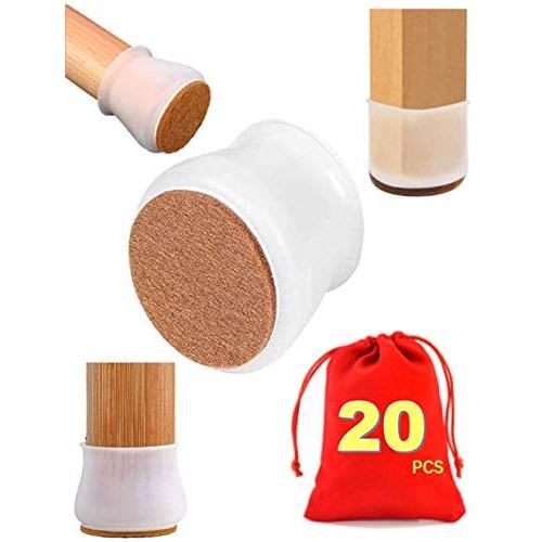 Chair Leg Protectors for Hardwood Floors, Felt EVA Silicone Pads for Furniture, Silicone Chair Feet Legs Covers Caps, No Falling Off Furniture Pads for Hardwood Floors, for Middle Size Legs, 20PCS